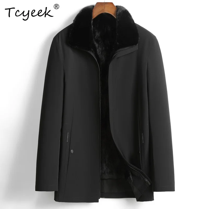 Tcyeek Natural Whole Mink Fur Coat Men Warm Winter Clothes Mid-length Real Fur Parka Cozy Mens Coats High Quality Jacket Jaqueta