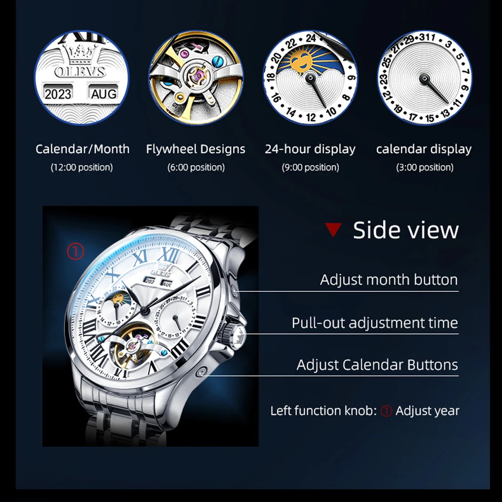 OLEVS Brand Business Luxury Tourbillon Mechanical Watch Men Sport Waterproof Automatic Man Watch Calendar Clock Male Relógio