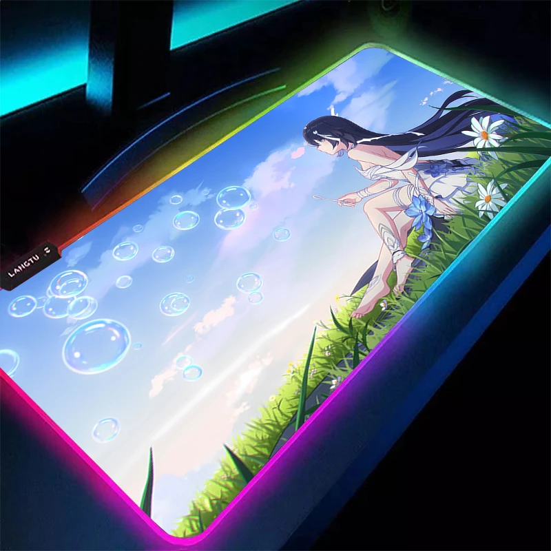 Alfombrilla de ratón para juegos Dywan, alfombrilla para teclado de jugador LED, alfombrilla de escritorio de Chica de Anime, alfombra de mesa RGB para ordenador portátil Honkai Impact 3