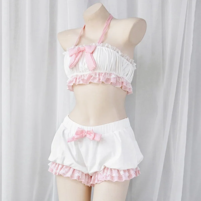 Role Play Costume Bowknot Lace Top Flower Set Lolita Cute Girl Kawaii French Maid Sweet Sexy Pajamas