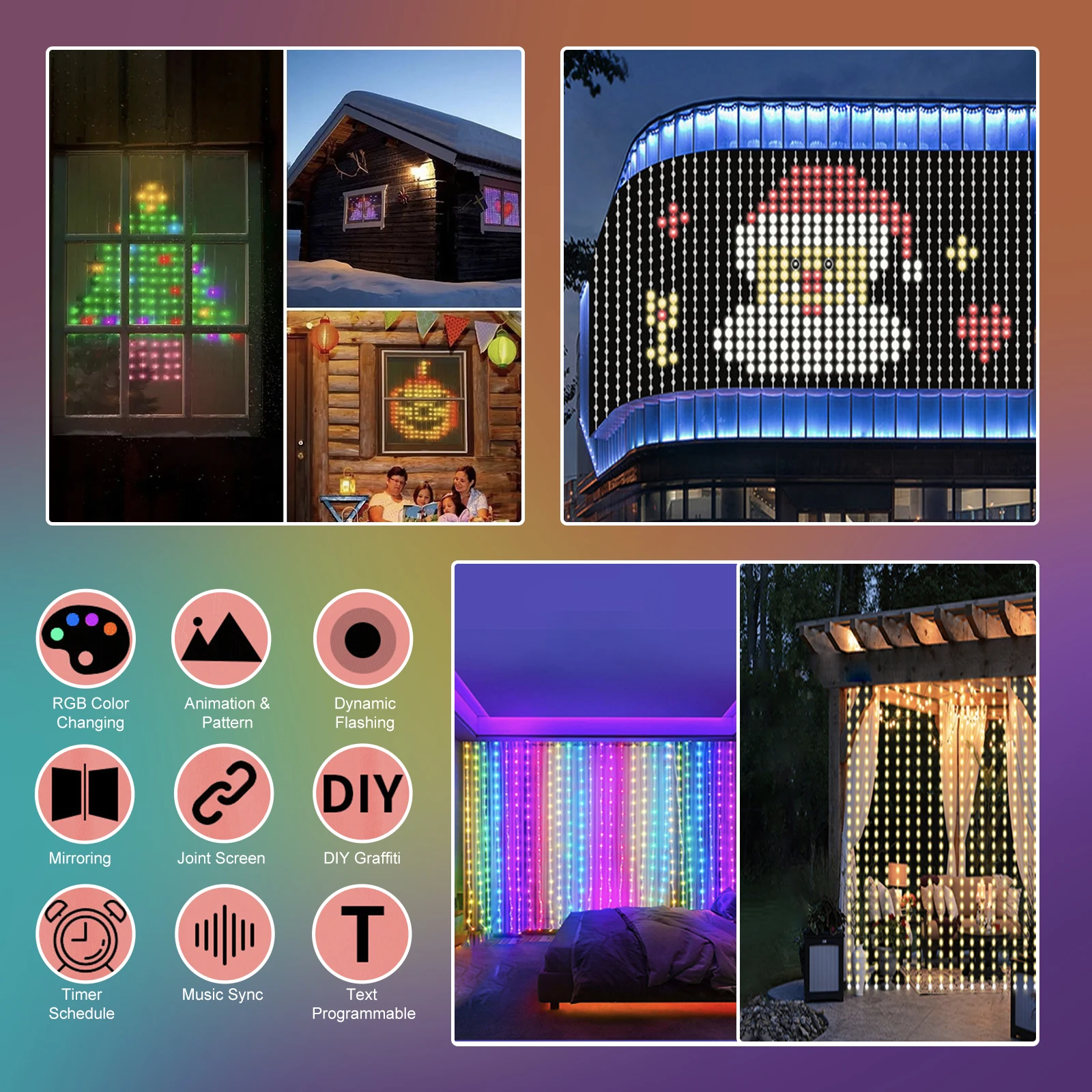 400LEDs Smart Curtain Lights Bluetooth App LED String RGB Fairy Lights DIY Music Change Display for Window Bedroom Decoration