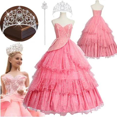 Wicked Glinda Dress for Adults Pink Glinda Cosplay Costume Dress Halloween Dance Party Show for Women Role-Playing Party Outfit
