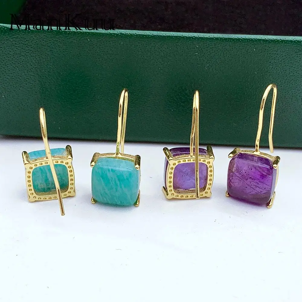 mankuu elegant jewelry natural crystal gemstone amethyst amazonite gold plated dangle earrings women daily gifts 2025 trend