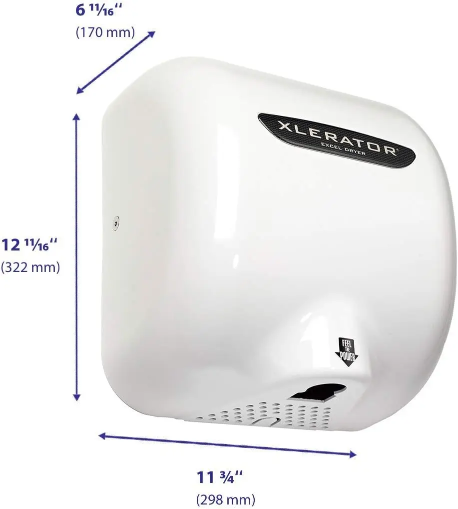 Automatic High Speed Hand Dryer with White Thermoset (BMC)Cover and 1.1 Noise Reduction Nozzle, 12.5 A, 110/120 V