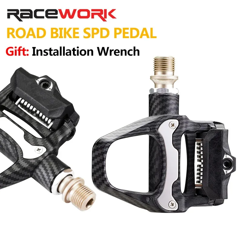 RACEWORK Bicycle Pedals Carbon Fiber Lock Pedals Self Locking System Sealed Bearings SPD Compatible Road Bike