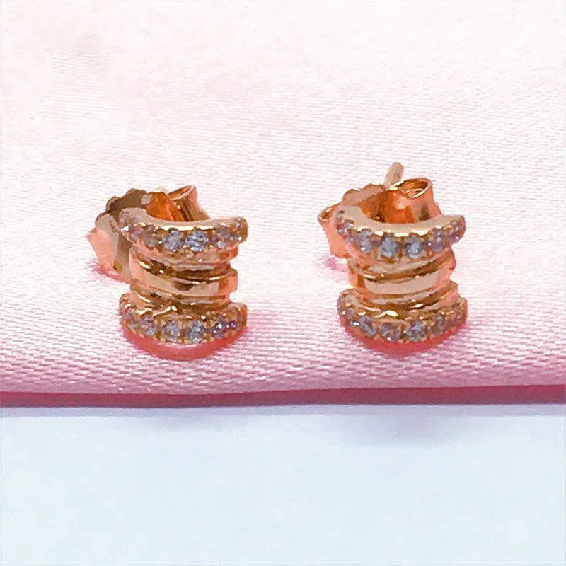 585 Purple Gold Round Double Sided Diamond earings stud Plated 14K Rose Gold Half Circle earrings for women Party Jewelry