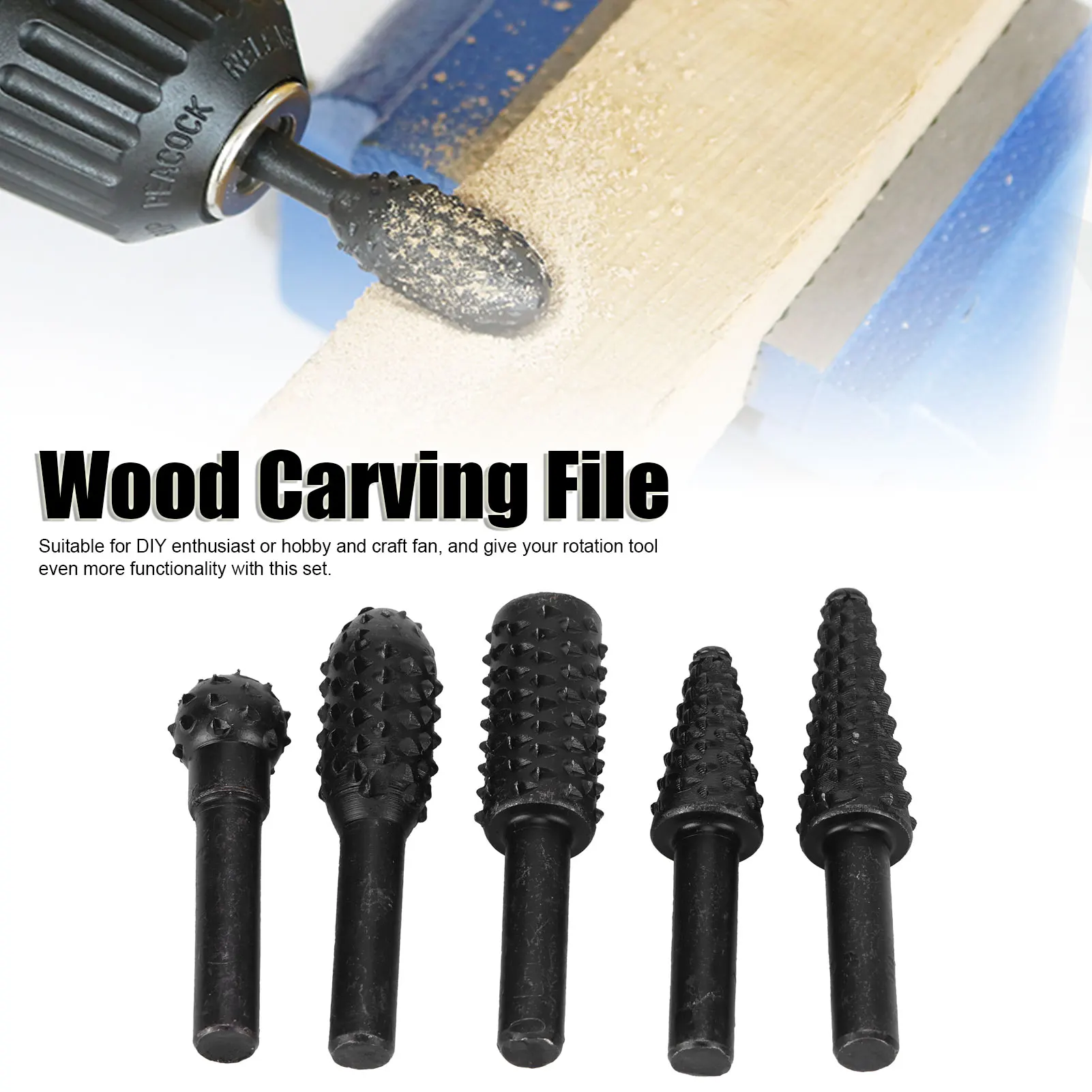 

5PCS Wood Carving File Rasp Woodworking Special-Shaped Rotating Embossed Grinding Head Rotation File Tool Wood Carving Rasp