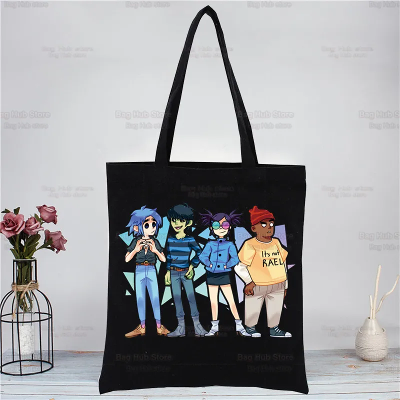 Music Band Gorillaz PUNK ROCK ChakaKhan Noodle Shopping Black Bags Canvas Tote Bag Cartoon Reusable Bag Handbag Shoulder Bags