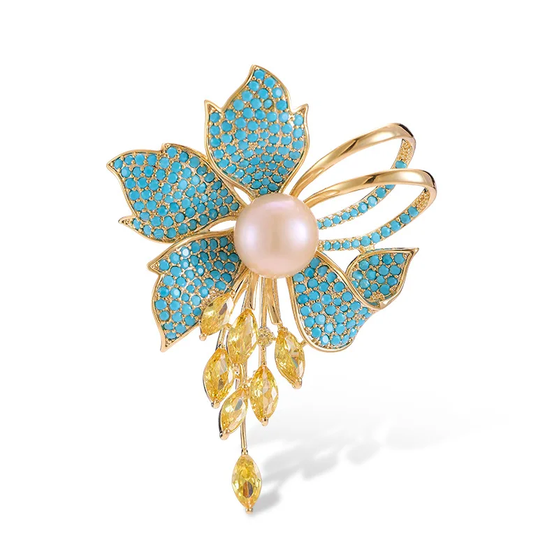 Chinese Style Pearl Brooch Inlaid Zircon Elegant Women Lapel Pin Personality Fashion Clothing Decor Accessory for Party Outfit