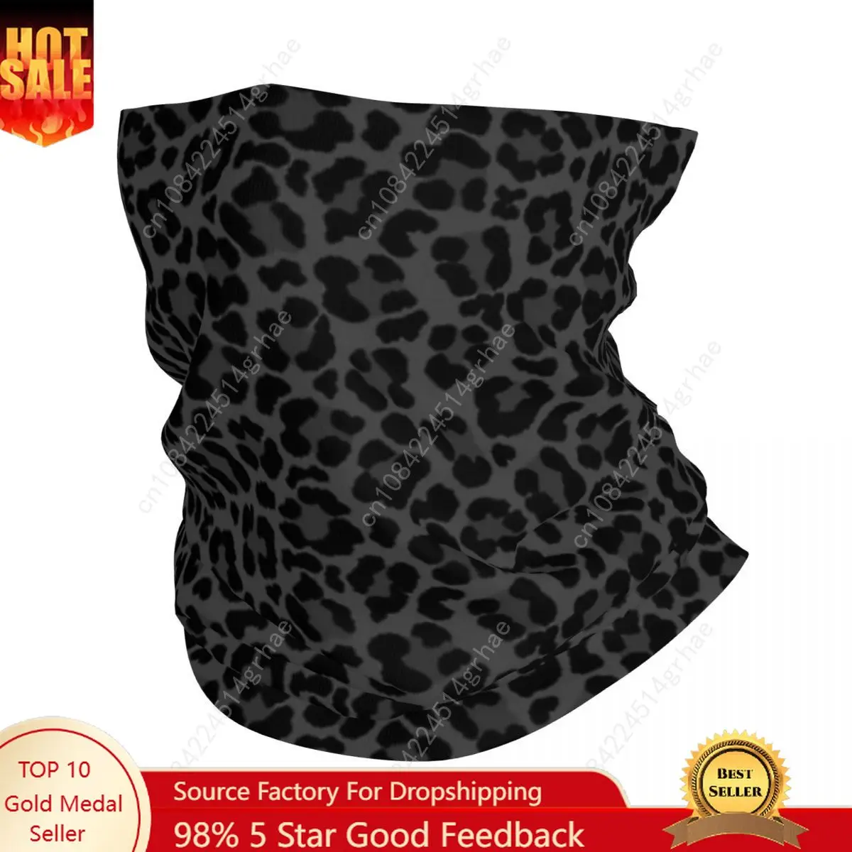 

Black Leopard Print Bandana Neck Cover Printed Wrap Scarf Multi-use Balaclava Hiking Fishing Unisex Adult All Season