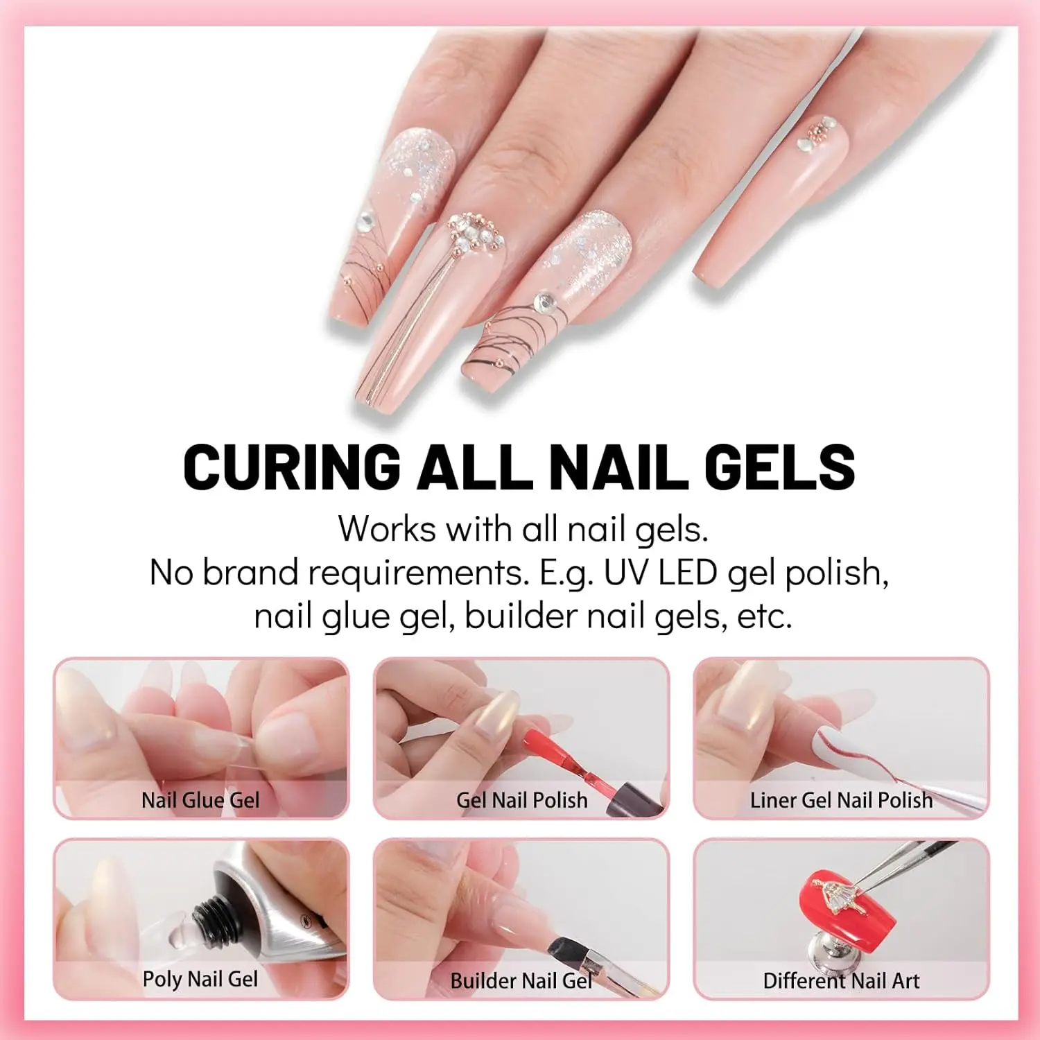 ミニUV LEDネイルランプ、ポータブルジェルライト、マウス型ポケットサイズネイルドライヤー、すべてのジェルポリッシュ用USBケーブル付き（ピンク）