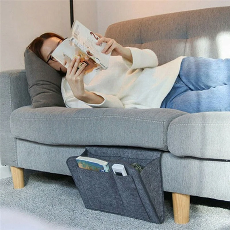 Felt Bedside Storage Organizer Anti-Slip Bedside Bag Bed Sofa Side Pouch Hanging Couch Storage