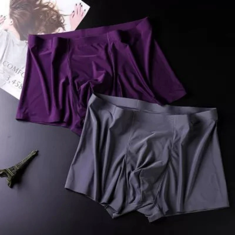 

4PCS Thin Ice Silk Underwear Men's Silky Smooth and Seamless Sticker Boxer Shorts Quick-drying Boxer Shorts Summer
