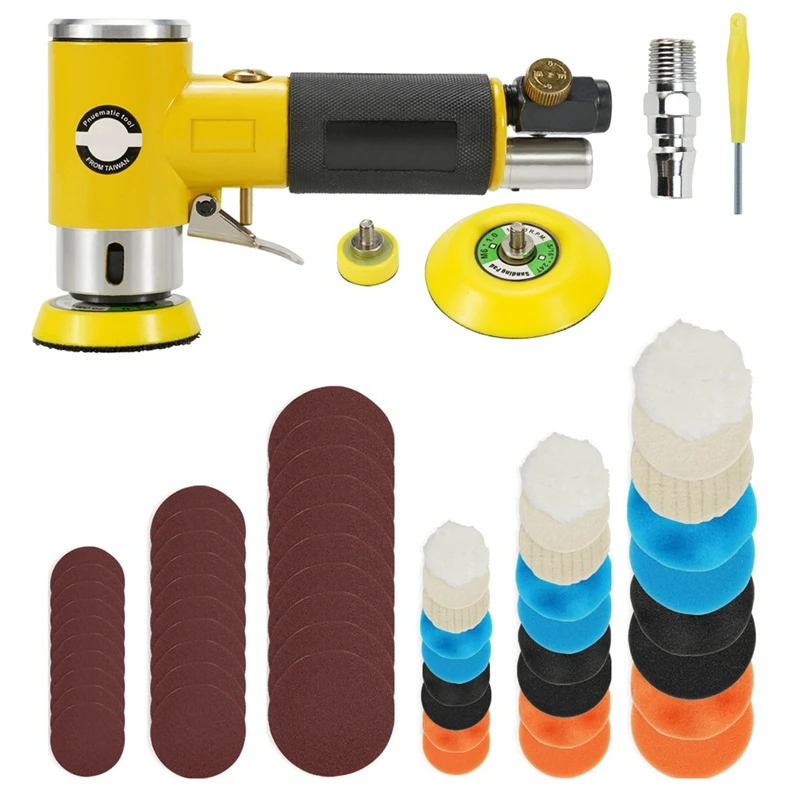 Mini 2 / 3 Inch Air Sander Pneumatic Polisher Grinder Buffer Double Acting Track Polisher 80 Sheets Sandpaper Kit B Durable