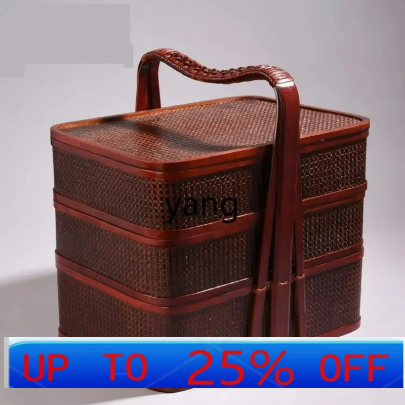 

LTT Jade Rattan Food Box Portable Delivery Three-layer woven bamboo basket