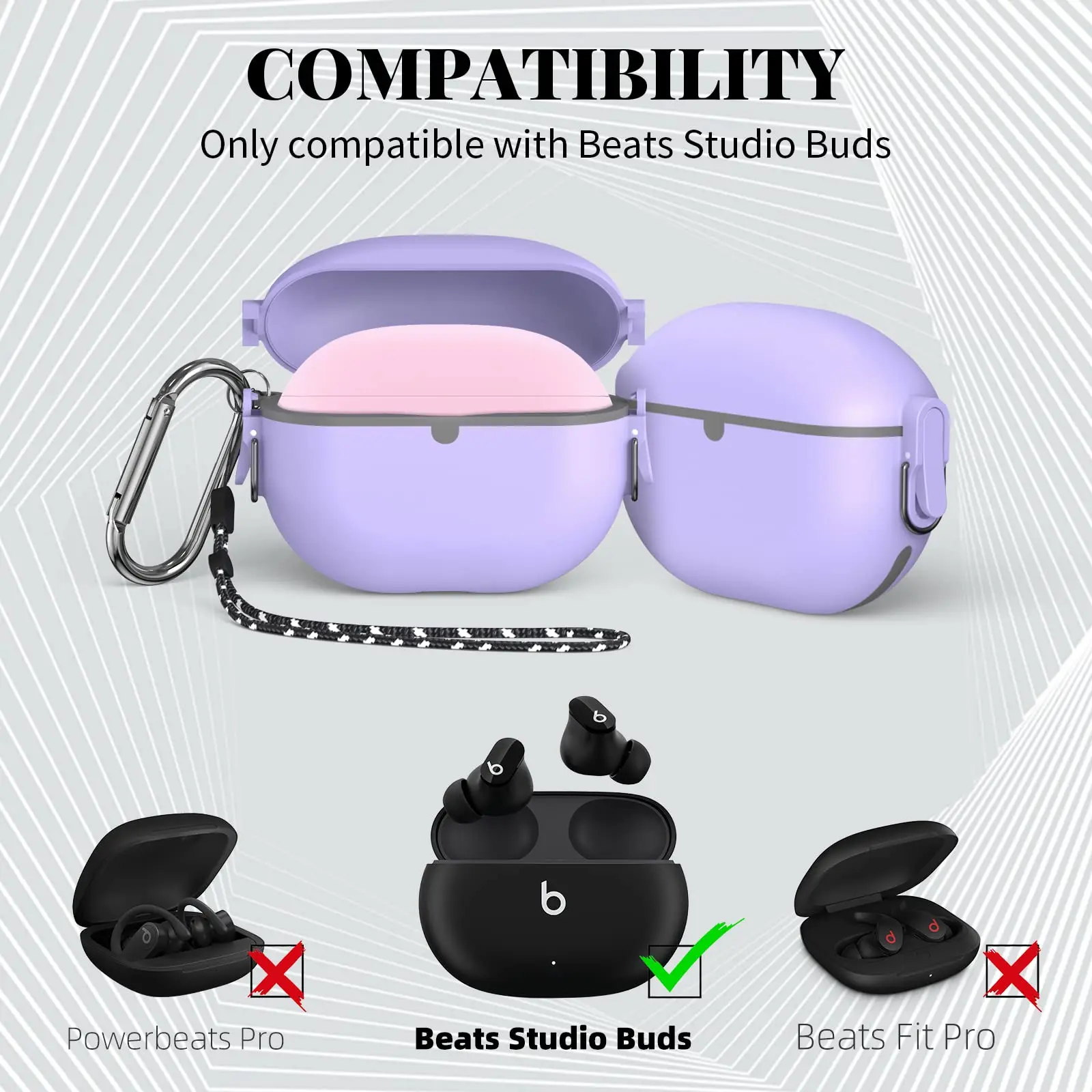 Caixa de armadura para beats studio buds (2021) protetor [bloqueio seguro] com chaveiro/cordão fone de ouvido acessórios para batimentos studio buds