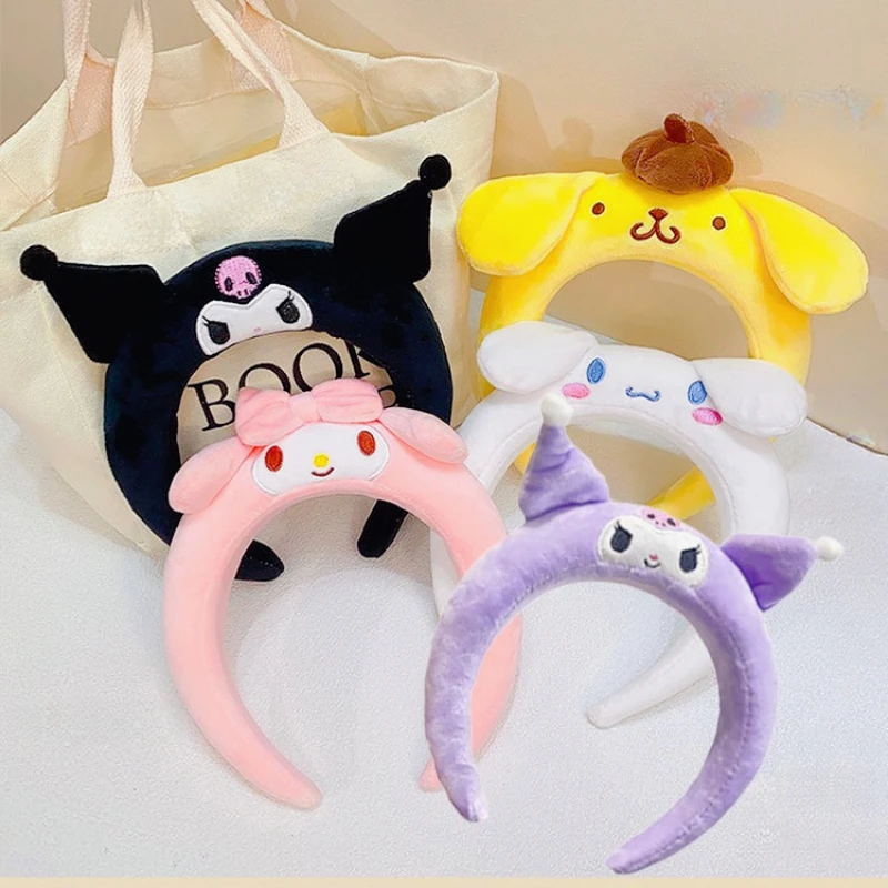 

Kawaii Sanrio Melody Kuromi Fashion Comfortable Girls Hair Hoopplush Wide Edge No Cut Head Face Makeup Fixed Hair Durable