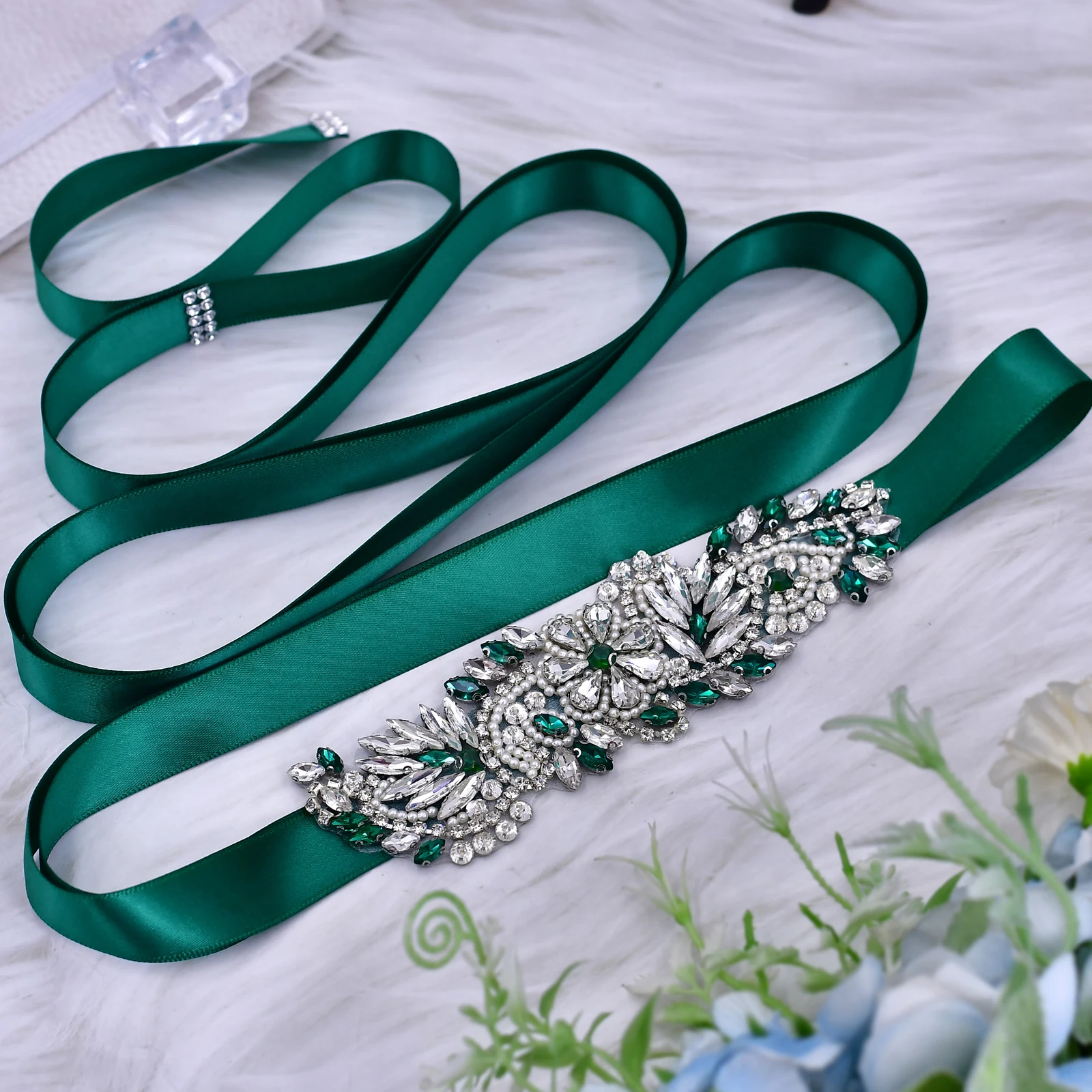 Ceinture de patients de bijoux exquise faite à la main avec du charbon vert et des biscuits, ceinture pour demoiselle d'honneur, accessoires de mariage élégants, S22