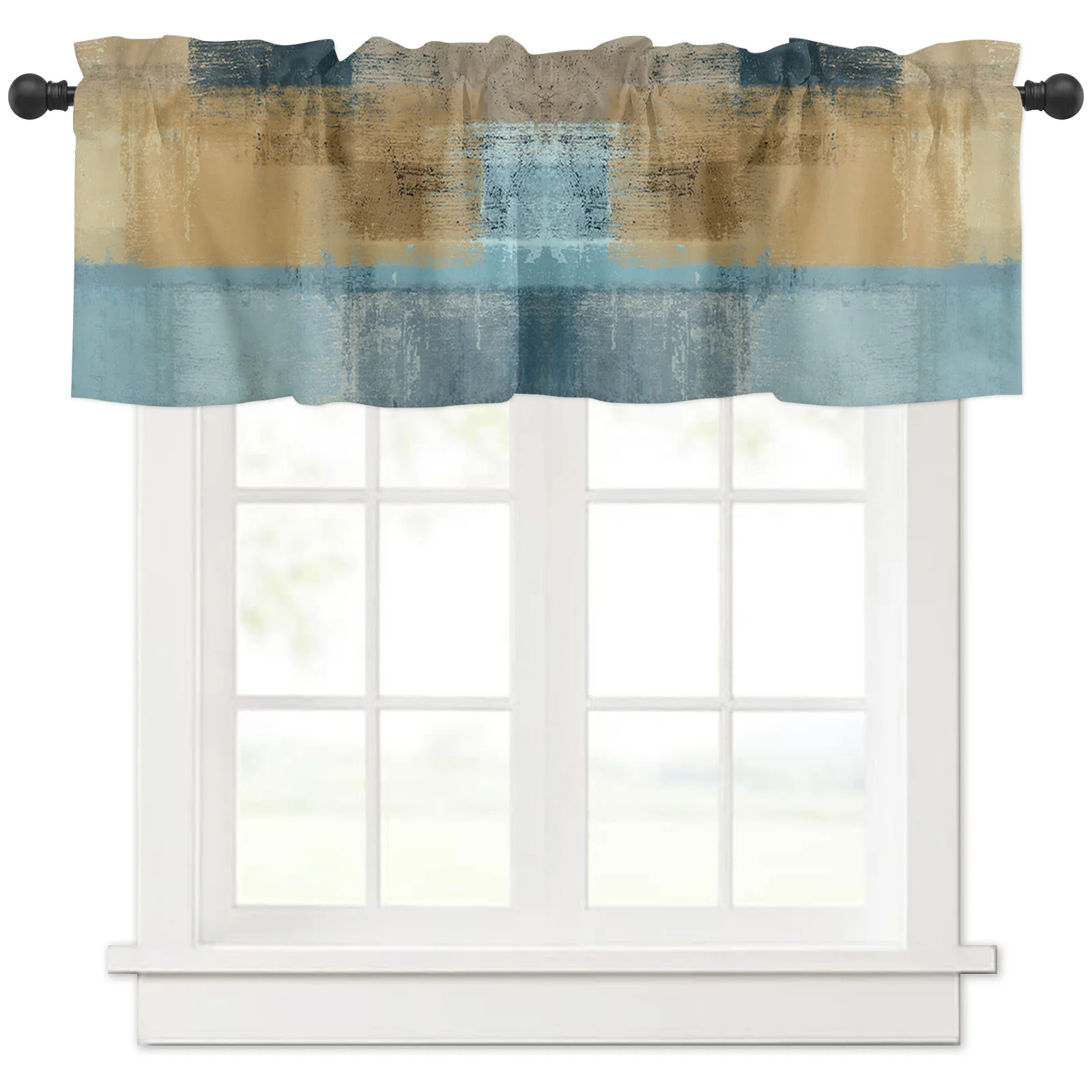 ZEDLIYU Valances for Windows Kitchen Living Room Small Window Valance Brown and Blue Abstract Painting 1 Panel, 54 x 18 Inch