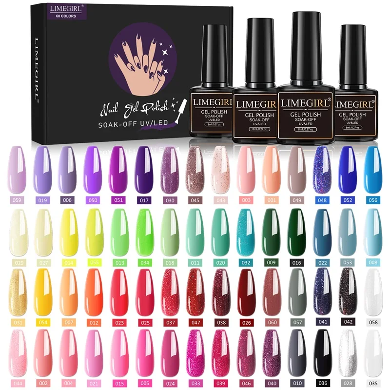 Limegirl Gel Nail Polish Set 60/40/24 Colors Semi Permanent UV Led Gel Varnish Soak Off Nail Lacquers Base Top Coat