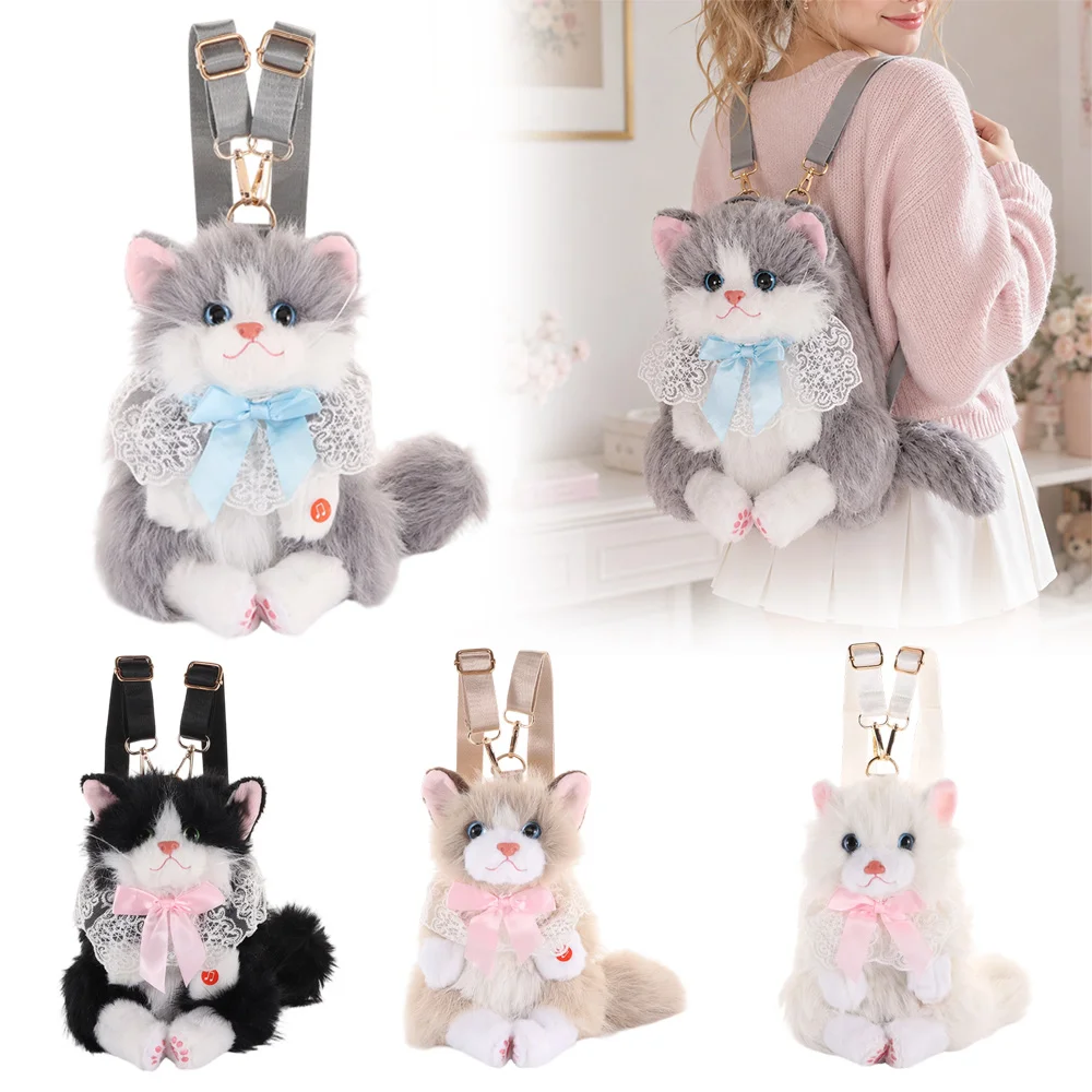 New Realistic Cat Simulated Puppet Cat Backpack Soft Fluffy Cute Cartoon Doll Backpack Cat Backpack Daypack