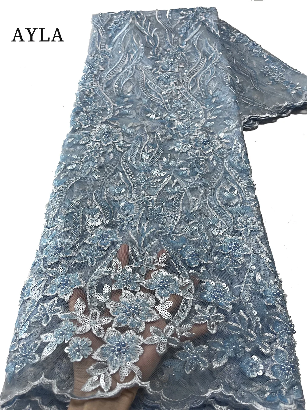 

Luxurious Gold African Lace Fabric Dubai Handmade Beaded Tulle Lace Fabric Embroidered Sequin French Nigerian Fabric for Sewing
