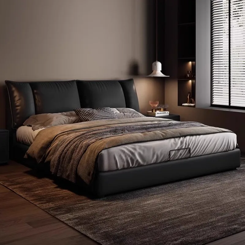 

Rustic Design Double Bed Mattress Heavy Black High Modern Frame Double Bed Storage Luxury Cama Matrimonial Bedroom Furniture