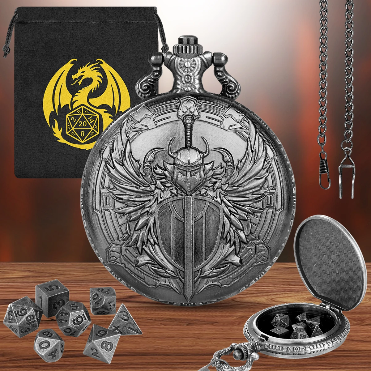 

Оптовая продажа: 5 шт. винтажных металлических мини-часов-брелоков «Паладин» с цепочкой, уникальный подарок для любителей ролевых игр