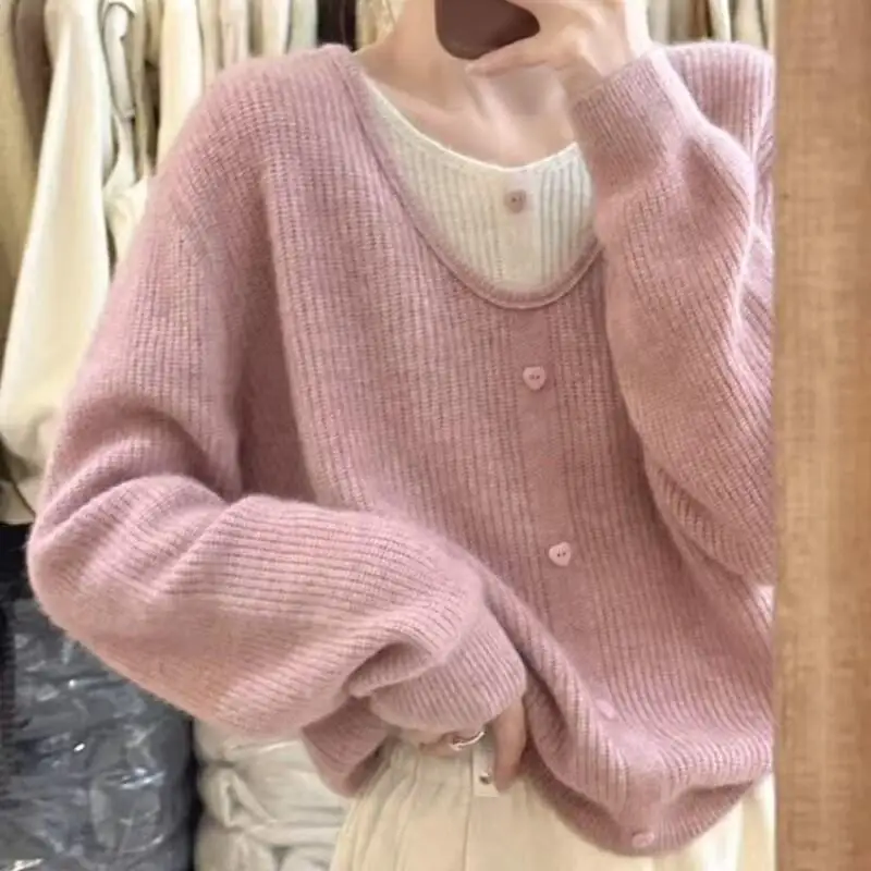 

Весенне-осенний новый женский шерстяной свитер из двух предметов, трикотаж с длинными рукавами, утягивающий однотонный повседневный базовый мягкий хлопковый вязаный свитер