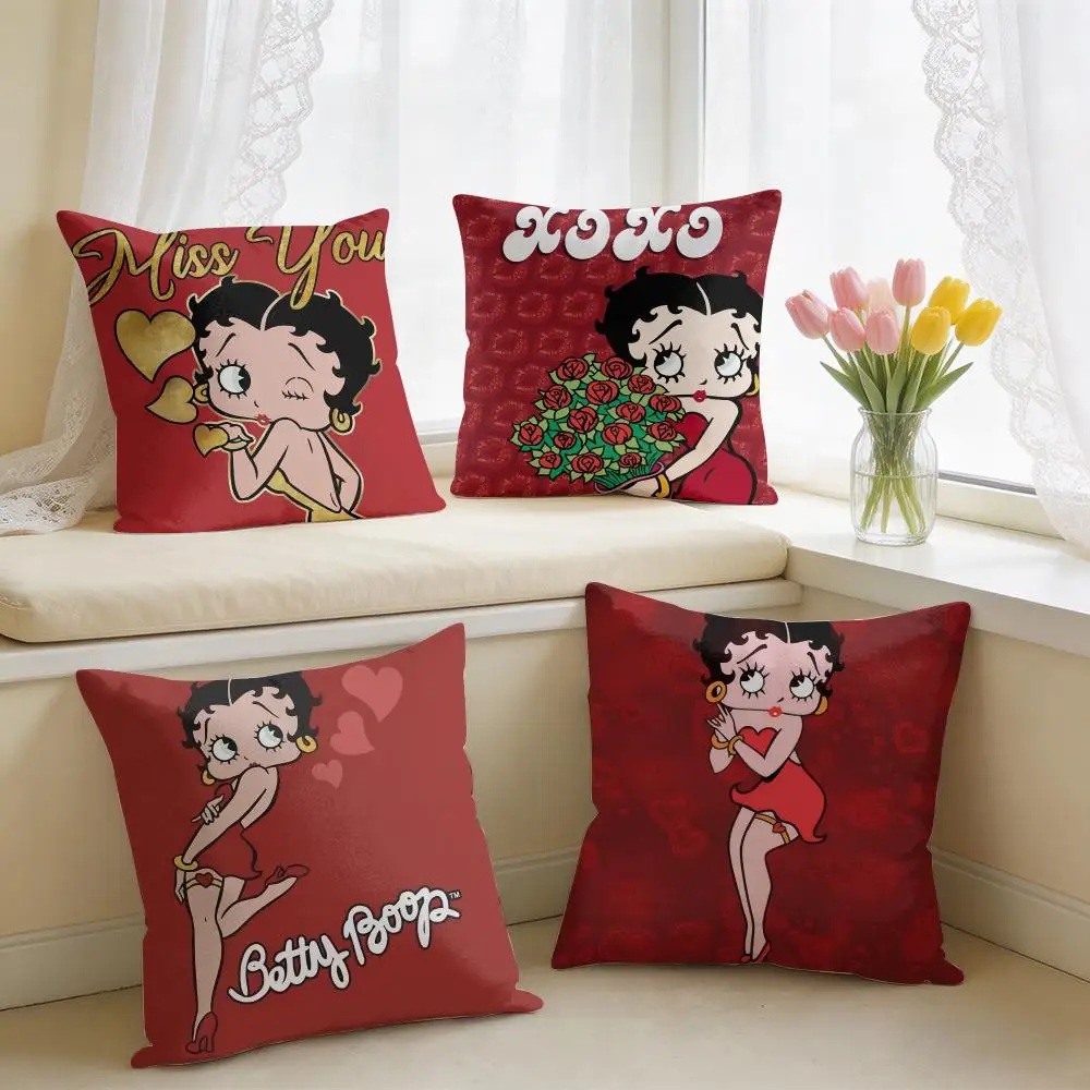 B-Betty Boop Cool Fashion Cushion Cover Square Short Plush Pillow Case Living Room Sofa Home Decor Funda 40X40