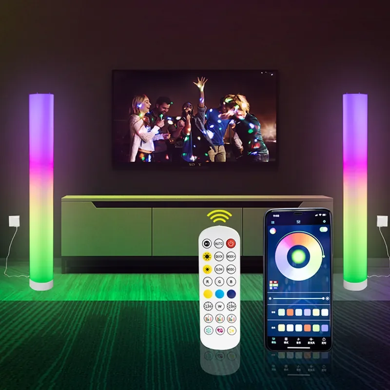 Modern Cylinder PVC RGB Floor Lamps Atmosphere Lighting with Symphony Mode Music Model APP Remote Control Standing Lights