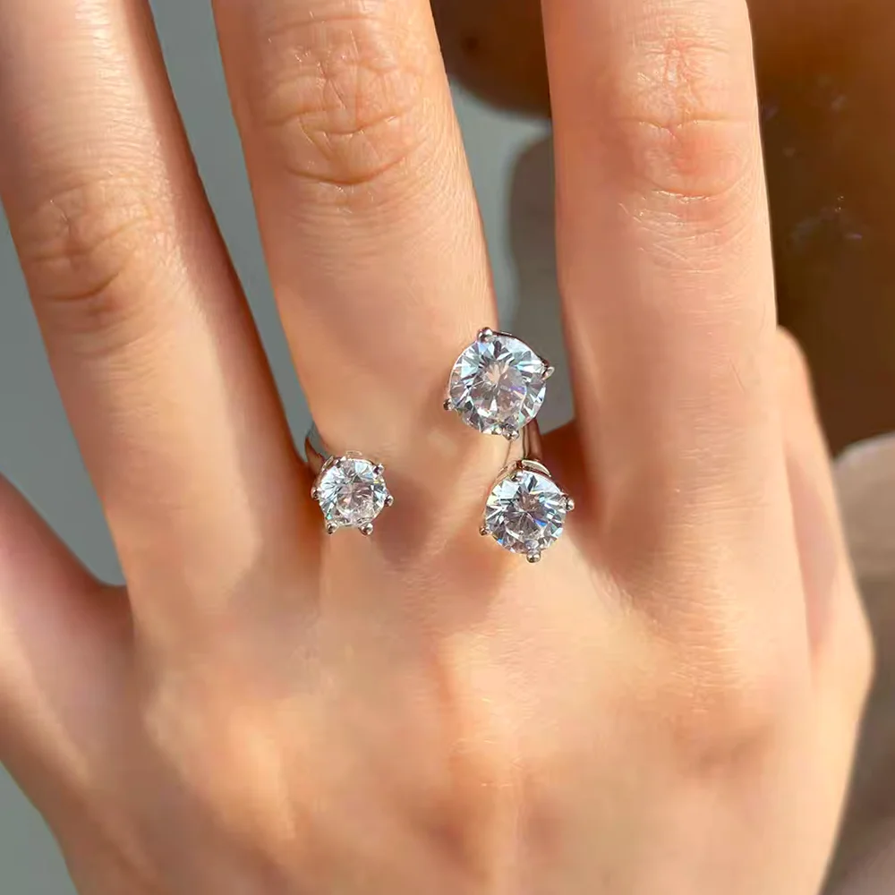 

COSYA 2.5cttw 3 Stone Full Moissanite Open Ring 100% S925 Silver D Color VVS Lab Diamond Minimalist Band For Women Party Jewelry