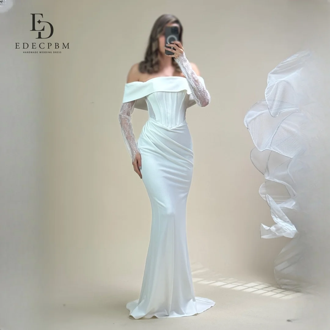

EDECPBM Satin Off The Shoulder White Mermaid Evening Dress 2026 Prom Dress Wedding Party Robes de Soirée Women Banquet 26