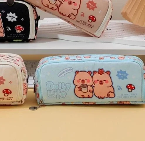 Cute Capybara Capybara Pen Case Multifunctional Double Opening Pencil Case Large Capacity Universal Pen Box Stationery Box