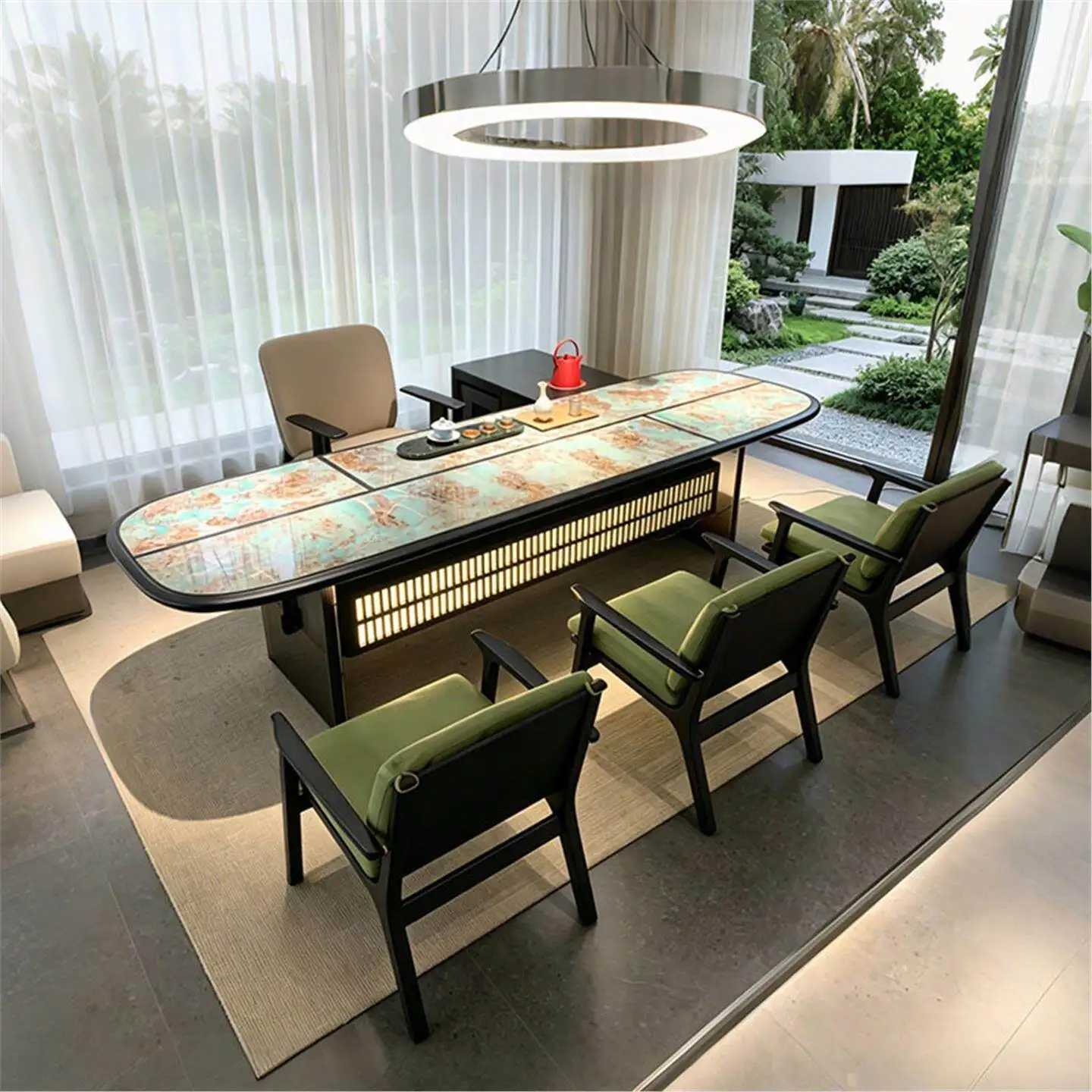 & Italian Light Luxury Sintered Stone Solid Wood Tea Table Modern Luxury Office Tea Desk Customizable