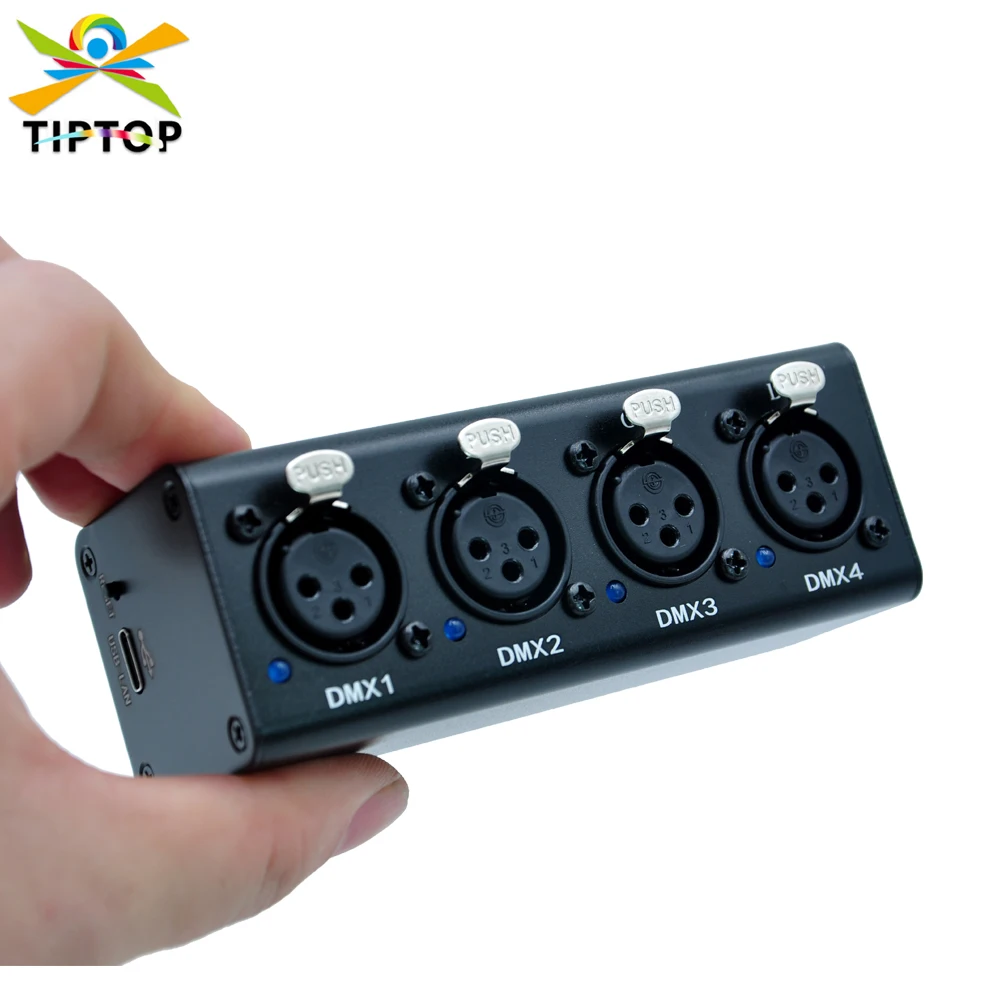TIPTOP 4 Way 3PIN XLR Socket Ethernet Biodirection DMX512 Artnet SACN Controller Type C 5V INPUT DMX  Work Shop TP-D17