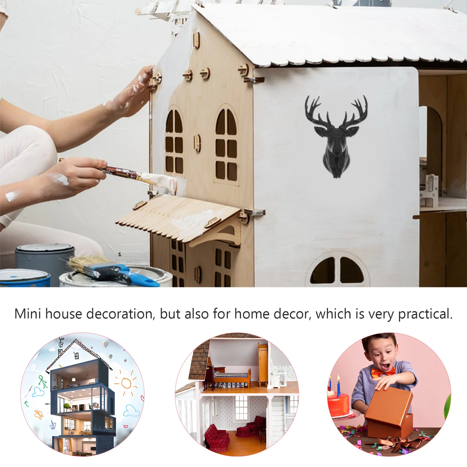 Miniatuur hertenkop wanddecoratie Boho rustieke plastic schedel voor poppenhuis kunstbenodigdheden woonkamer slaapkamer appartement decor