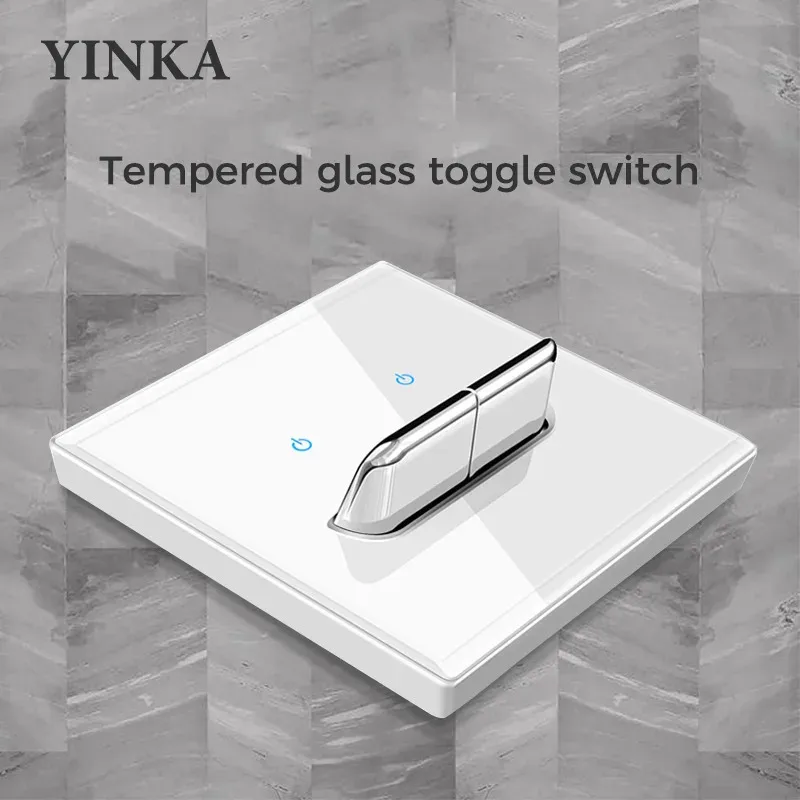 

Crystal Tempered Glass Switch Panel LED Indicator 1 2 3 4 Gang/1 2 Way Self-reset Switch Socket Light Switch White 86*86mm