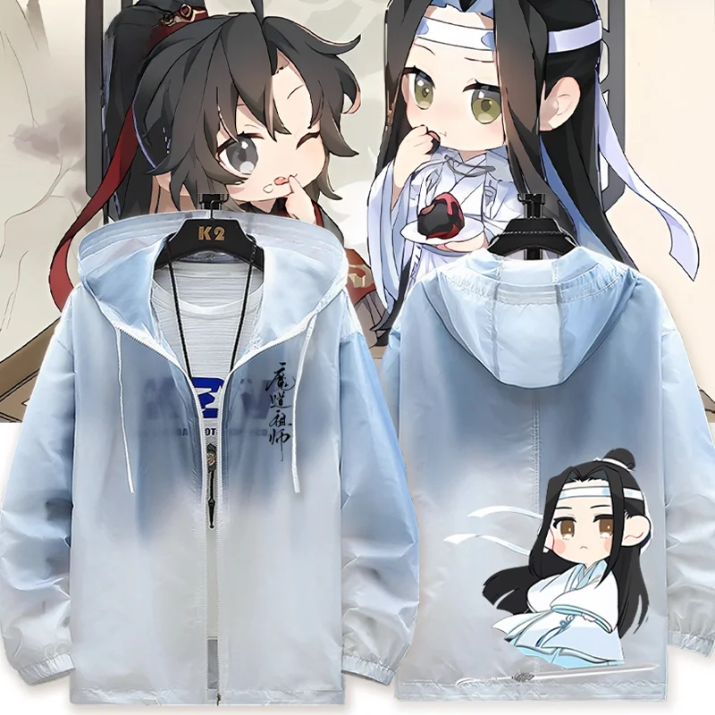 

Ультратонкая солнцезащитная одежда для мужчин, синяя, с аниме-принтом, двусторонняя, с защитой от солнца