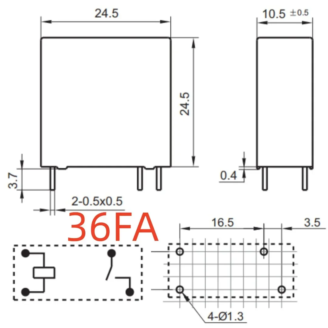 New DG1U 5VDC-0.25W-3A;/12VDC-4A; TYPE 12VDC-8A;  12VDC-16A; TYPE 24VDC-10A; (36FA-5V/12V/24V) Relay 4pins