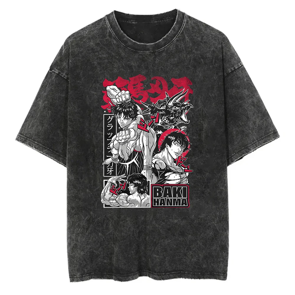 

Baki Hanma Anime T-shirt Crewneck Short Sleeve Cotton Washed Tee Women Men Streetwear Tops Harajuku Clothes