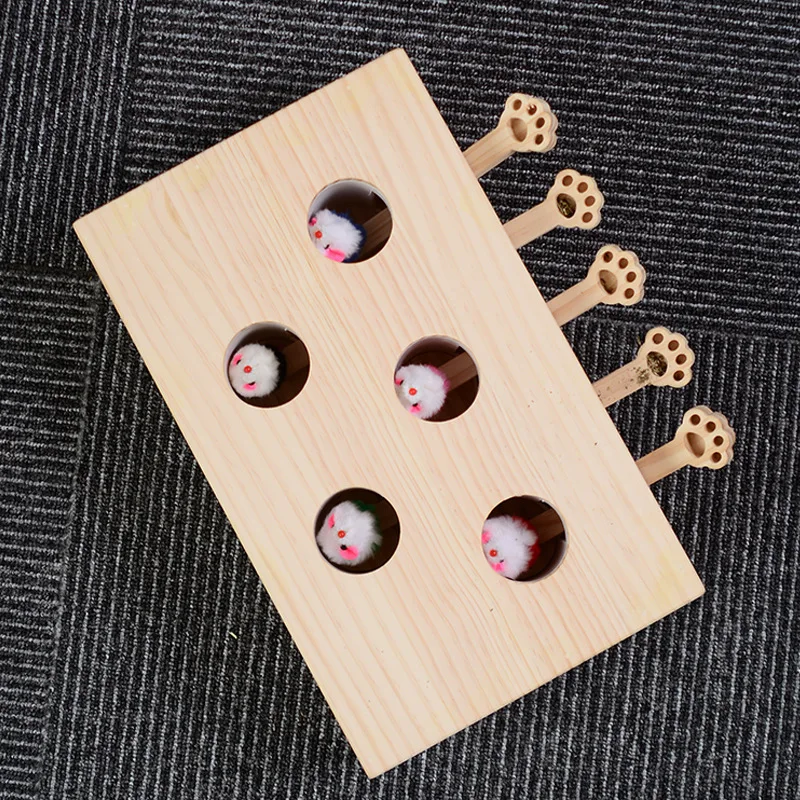 Funny Cat Hunt Puzzle Toy Wooden Maze Pet Hit Hamster Catch Bite Interactive Toys With 5-holed Mouse Holes Cats Toy Pet Supplies