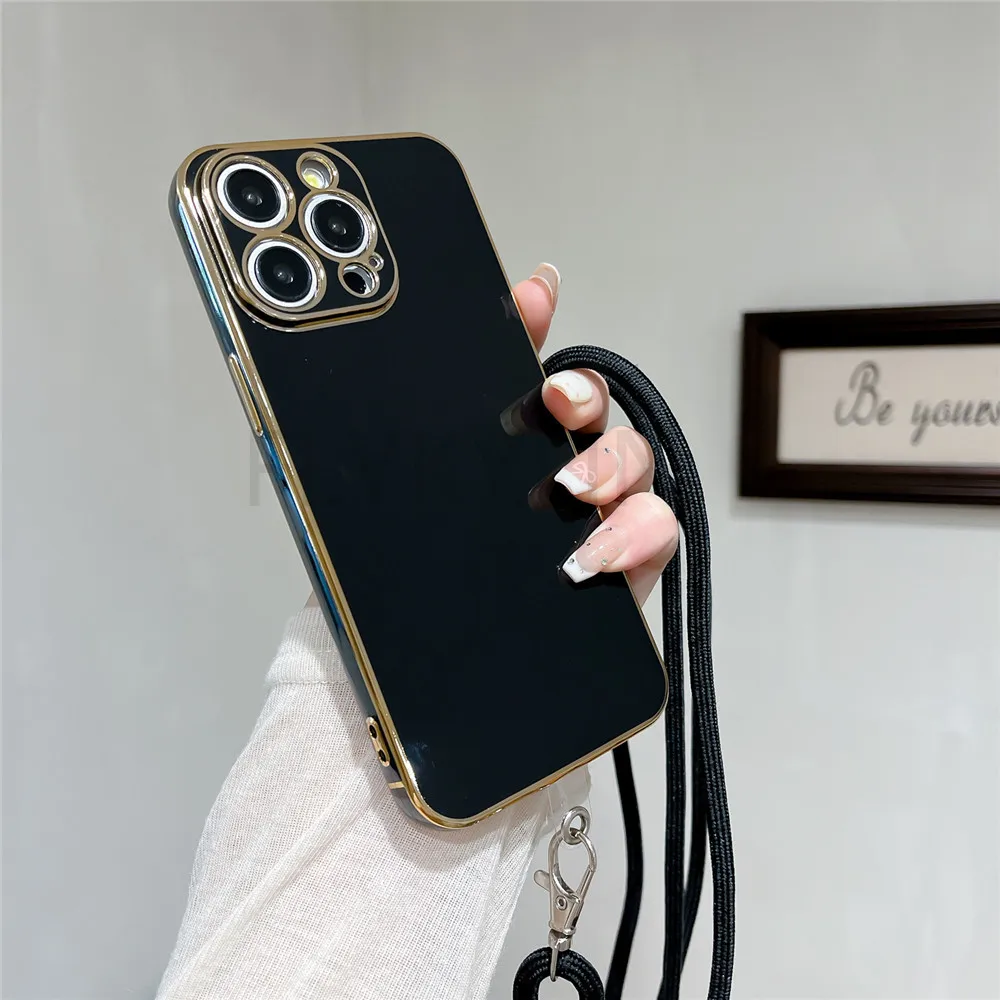 Lanyard Plating Phone Case For Xiaomi Redmi 10 12 13 13C 10A 12C 9 9C 10C A3 A1 A2 Plus 9A Necklace Strap Cord Chain Soft Cover