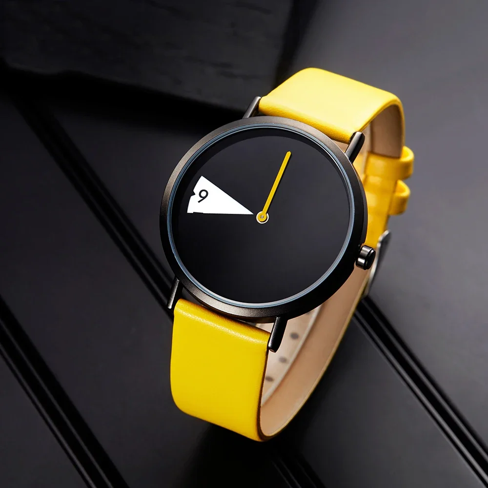 Niche Watch Women Concept Pointer Dial Wristwatch Ladies Watches Rotate Yellow Leather Band Wristwatches Clock for Ladies Female