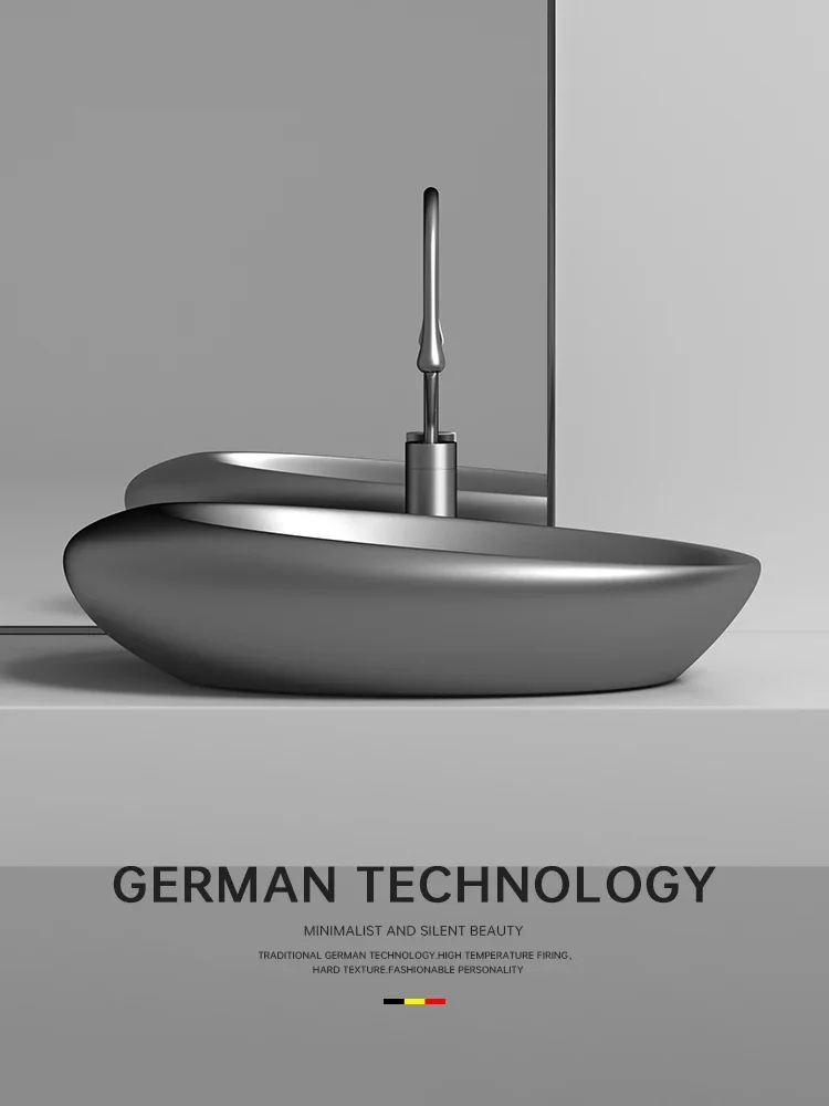 Nordic household oval ceramic gun gray table basin size size hand wash single basin balcony art washbasin