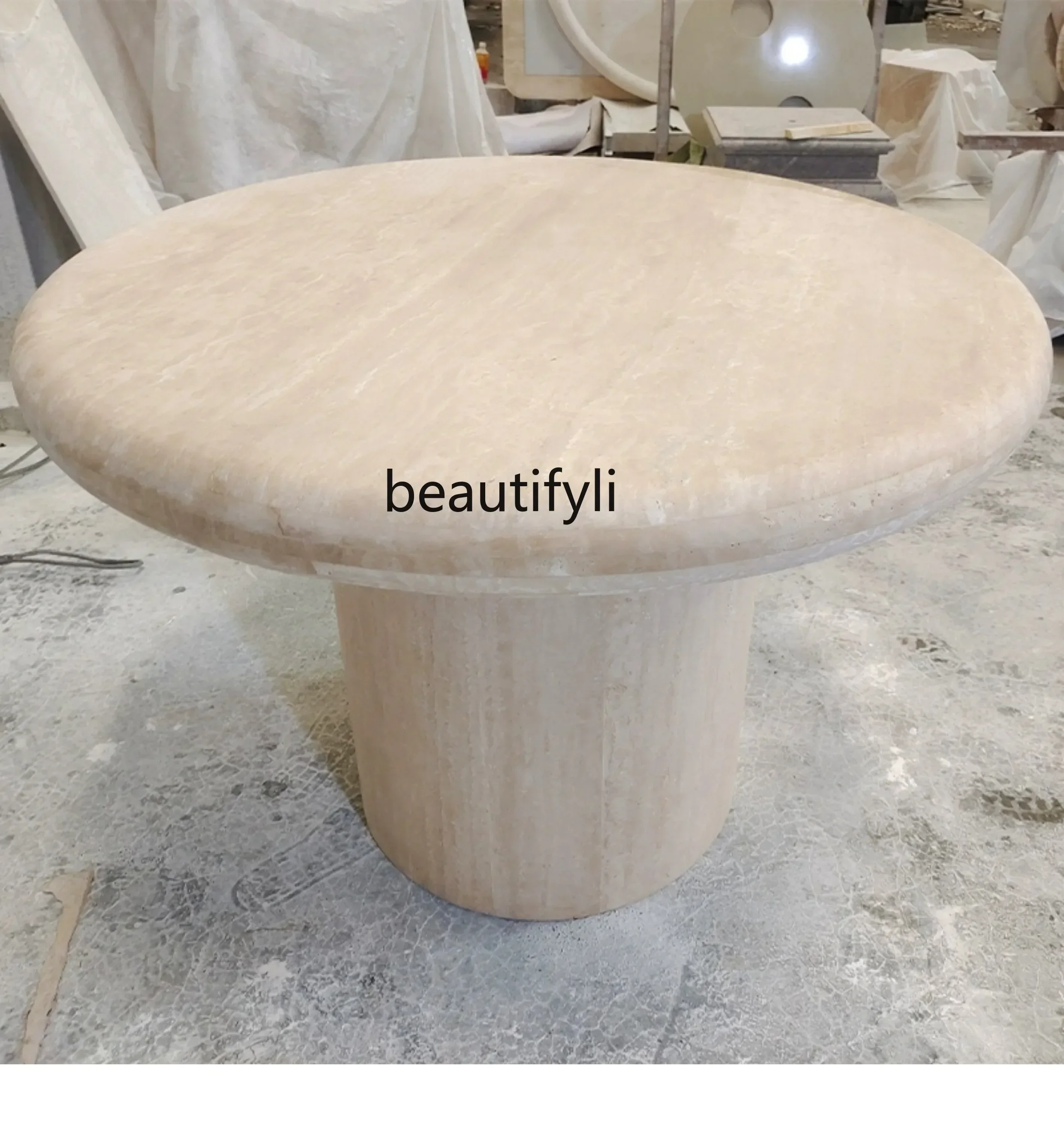 

Travertine minimalist dining table light luxury living room household natural marble modern minimalist round dining table