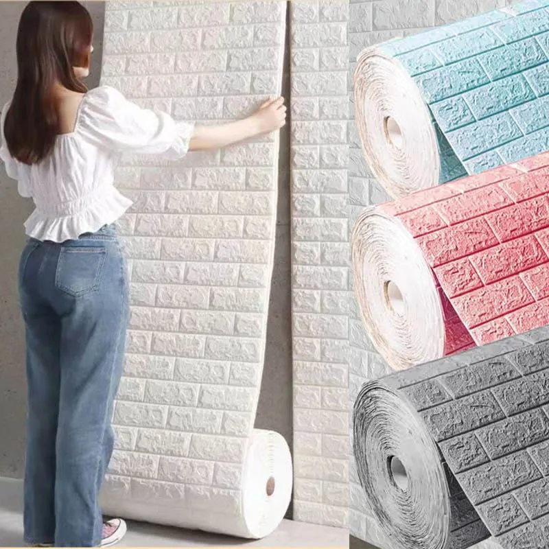 

70cmX3/5/10m 3D Stickers Brick Pattern Walls Wallpaper DIY Waterproof For Living Room Bedroom Kitchen Background Wall Decoration