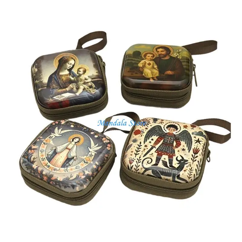 U2JC Catholic Rosary Religious Jewelry Storage Box Rosary Prayer Bag with Zippers Closures Coin Purses for Earrings