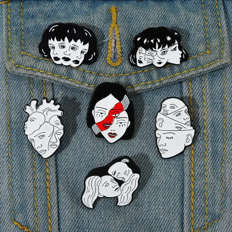 Divisive Face Enamel Pins Custom Organ Heart Horror Movie Tomie Brooches Lapel Badges Gothic Jewelry Gift for Fans Friends