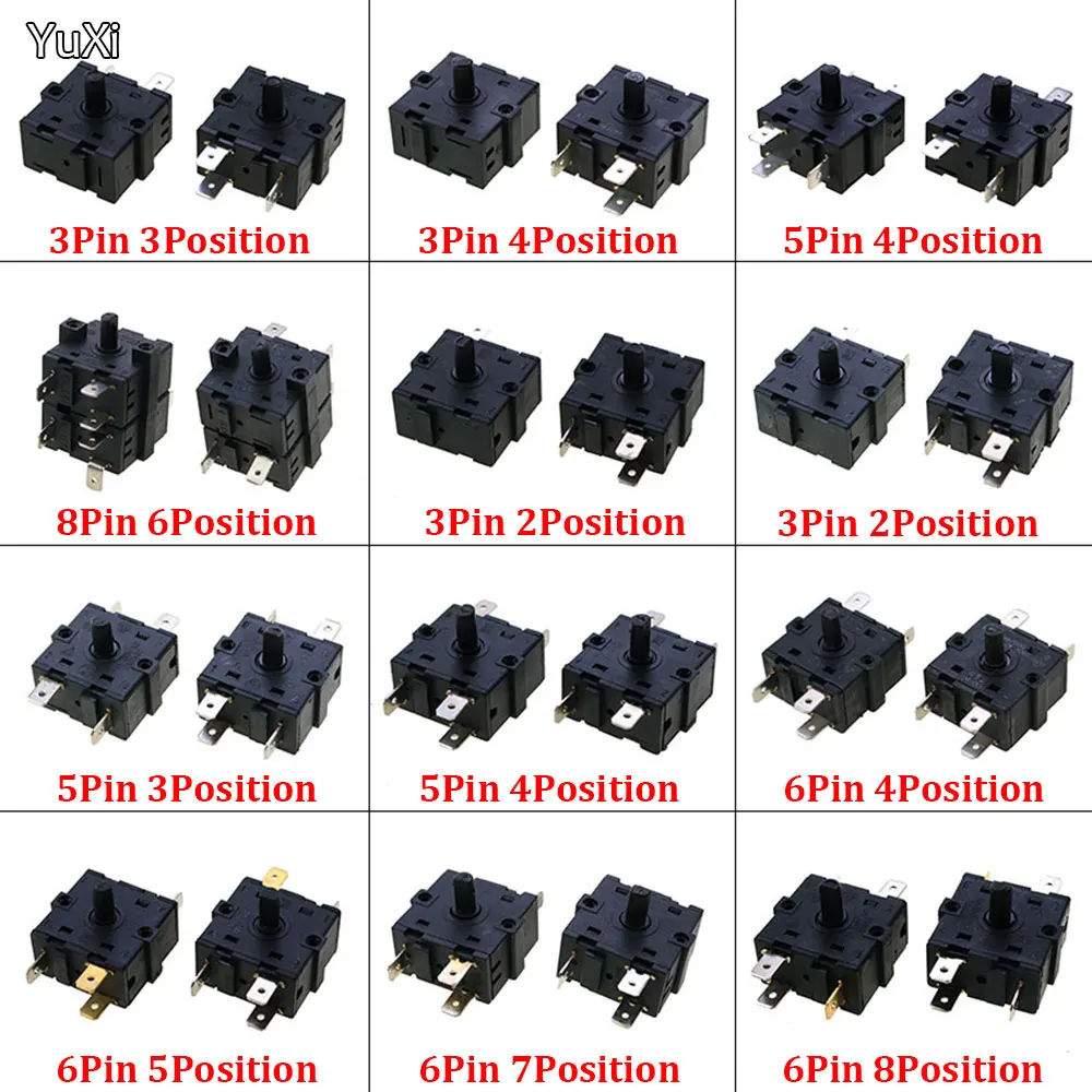 YUXI 1PCS 3 Position 4Position 3 Pin 5Pin Electric Room Heater Rotary Switch Selector AC 250V 16A RT222 RT233-1-B RT233-4